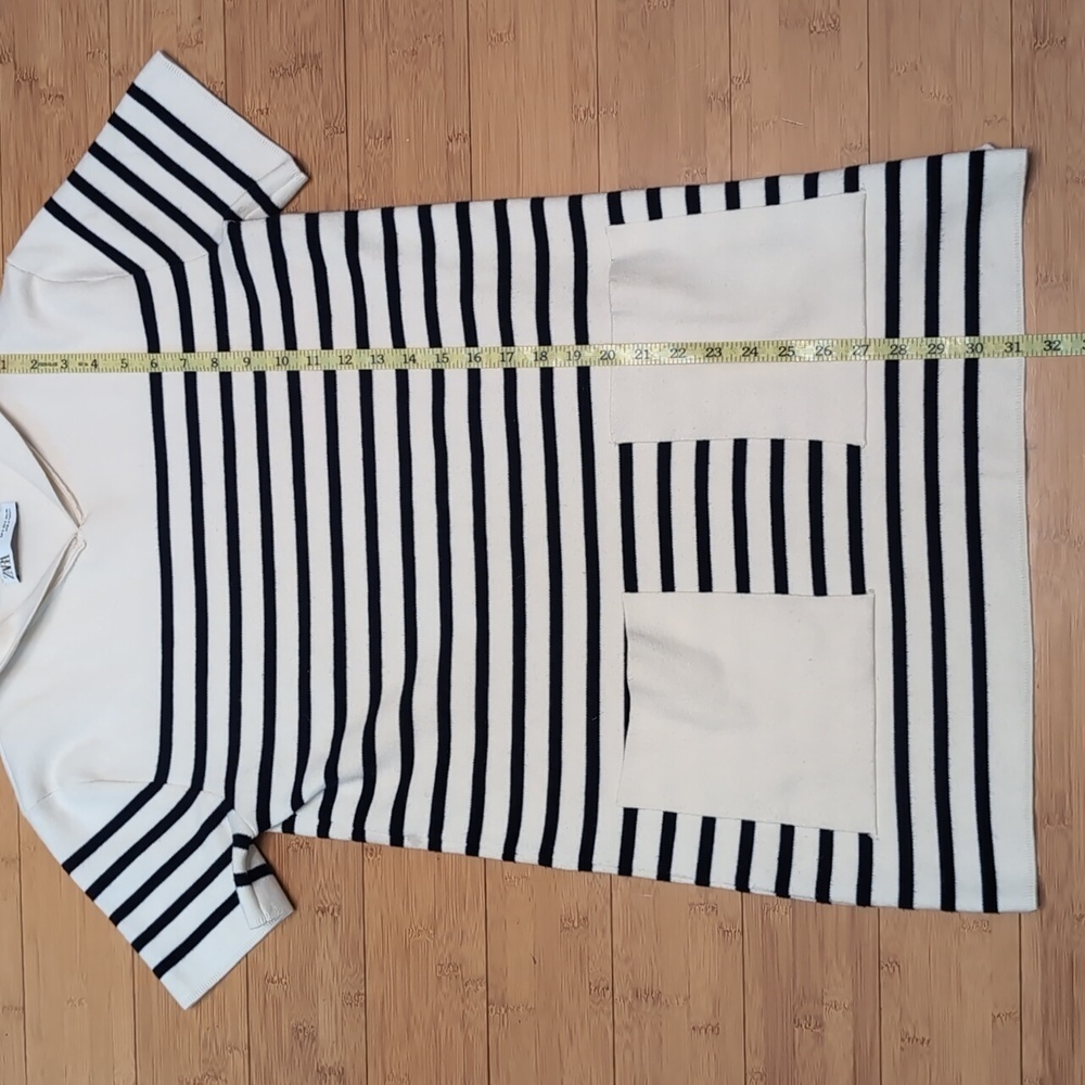 Zara Striped Knit Mini Dress Small Sailor Lapel Collar Pockets Cream Navy Costal - Picture 13 of 16